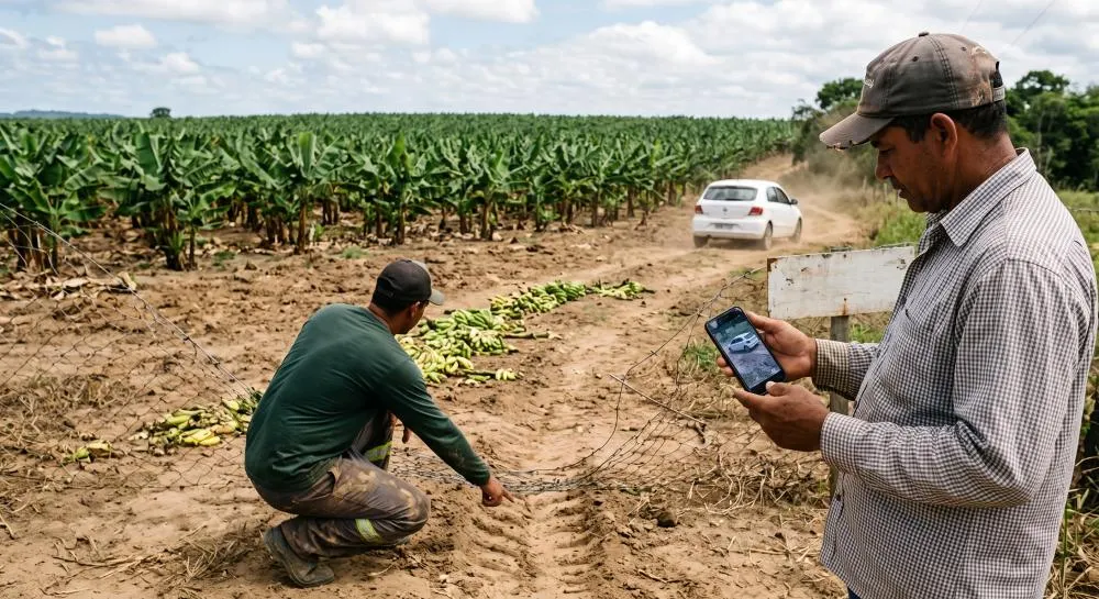 Ladrões cortam cerca de fazenda para furtar bananas para exportação em Linhares