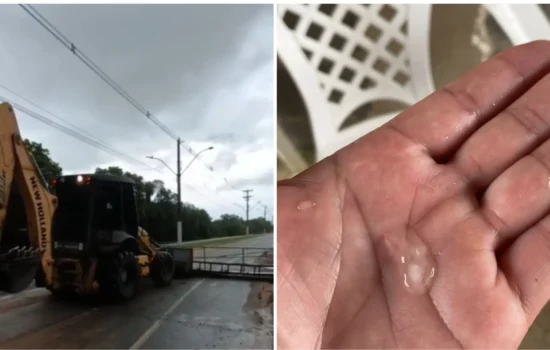 Queda do portal de Pontal do Ipiranga é o retrato do temporal que alagou ruas e trouxe granizo a Linhares