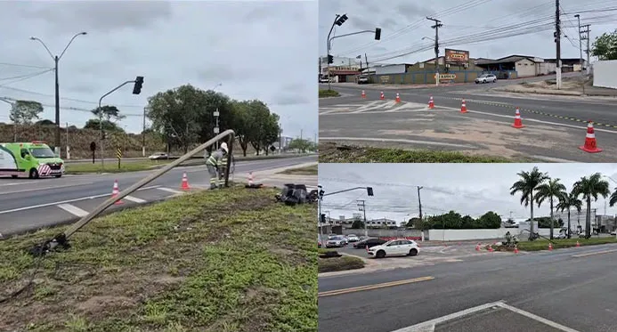 Queda de semáforo na BR-101 gerou transtorno, desvios e indignação de motoristas em Linhares
